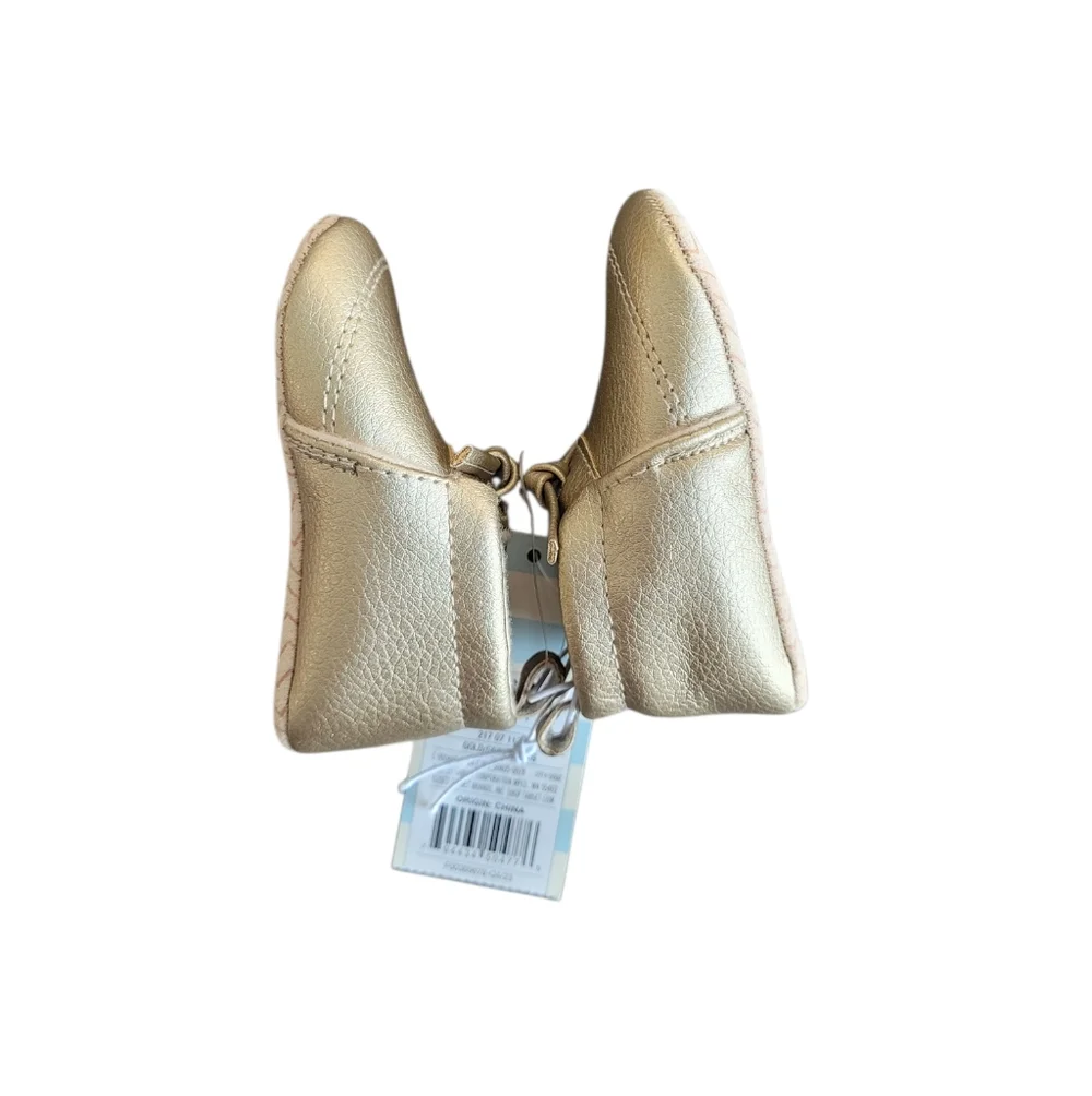 CAT & JACK Gold Metallic Moccasin Crib Shoes Size 3-6M